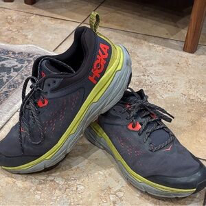 Hoka running  Sneakers grey  with Neon yellow Accent, Used size 11.5 Wide